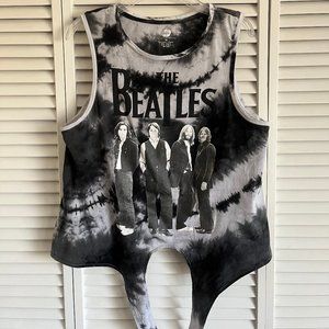 The Beatles knot front tank top black, grey & white tie dye women’s medium rare